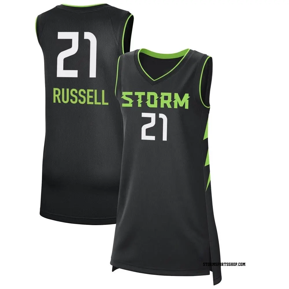 Women's Mercedes Russell ＃21 Black Seattle Storm 2024 Rebel Edition Jersey