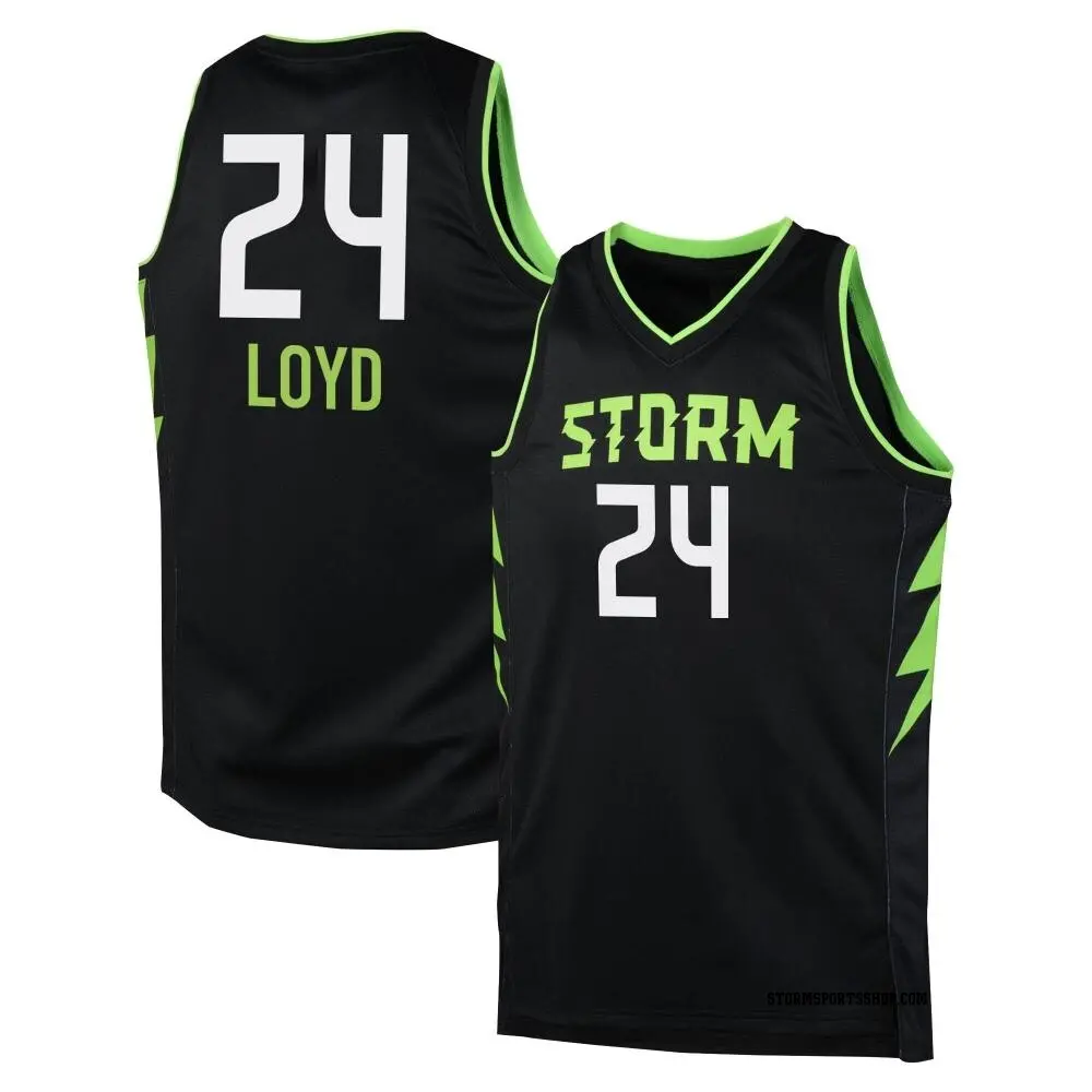 Youth Jewell Loyd ＃24 Black Seattle Storm 2024 Rebel Edition Jersey